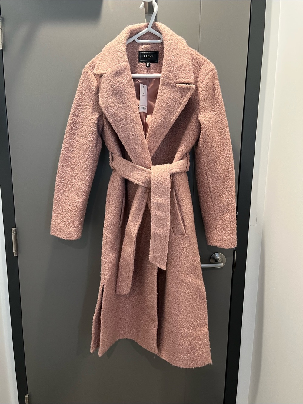 Lipsy Pink Boucle Wrap Coat